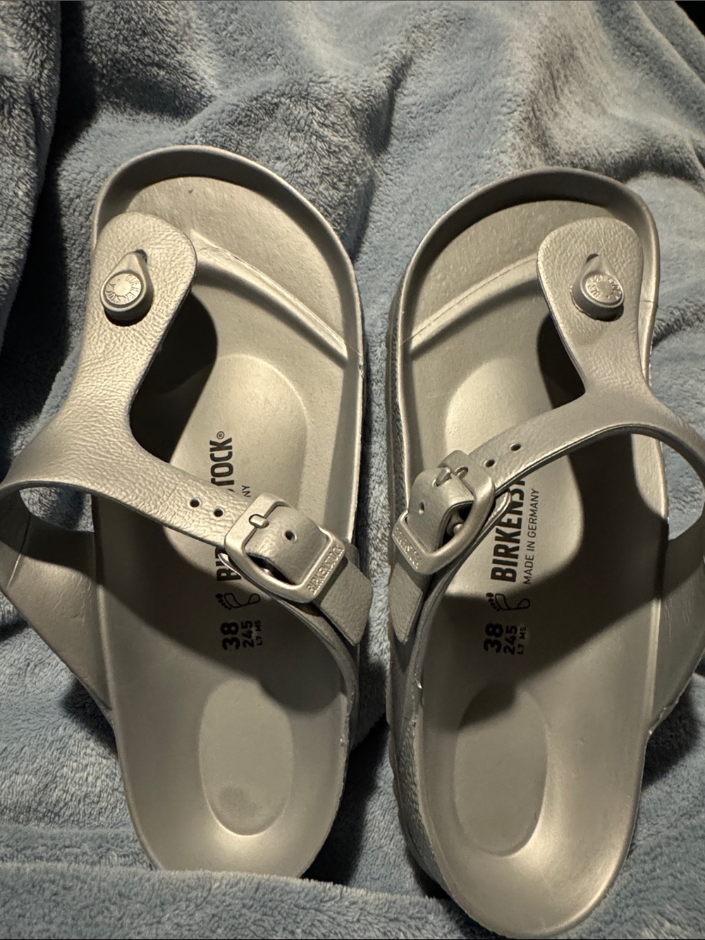 Birkenstock Silver EVA Thong Sandals with Buckle